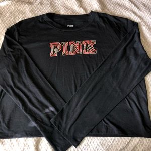 pink holiday long sleeve crop top